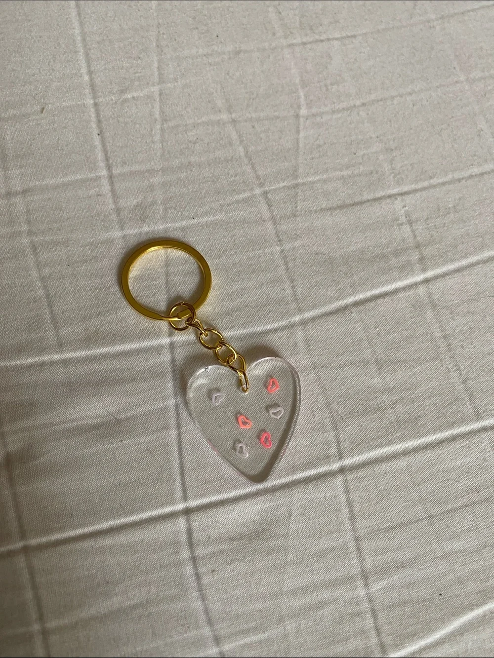 Gold Hardware Clear Heart Keychain with Pink Accent Hearts